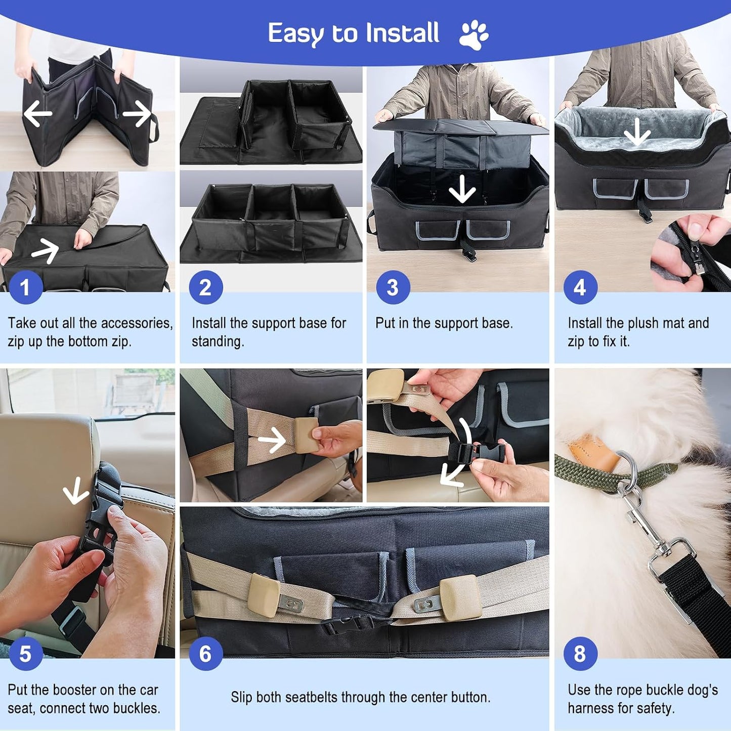 Dog Car Booster Seat for Large Medium Dogs under 55 Lbs