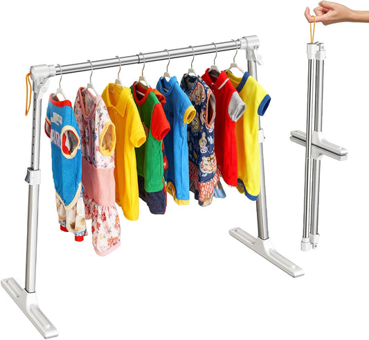 Foldable & Adjustable Dog Closet,Portable Clothing Rack for Pet/Dog Organization and Storage/Cat Clothing Rack,Space-Saving Alloy Mini Drying Rack,(20.4-35.4In Width, 17.3-26.7In Height)