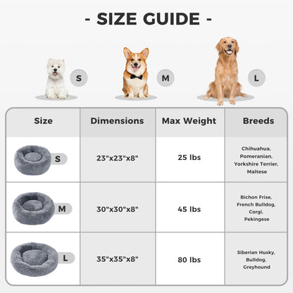 Calming Donut Dog Bed Anti-Anxiety Plush Pillow round Puppy Cat Bed 23" for Pets up to 25Lbs,Gray