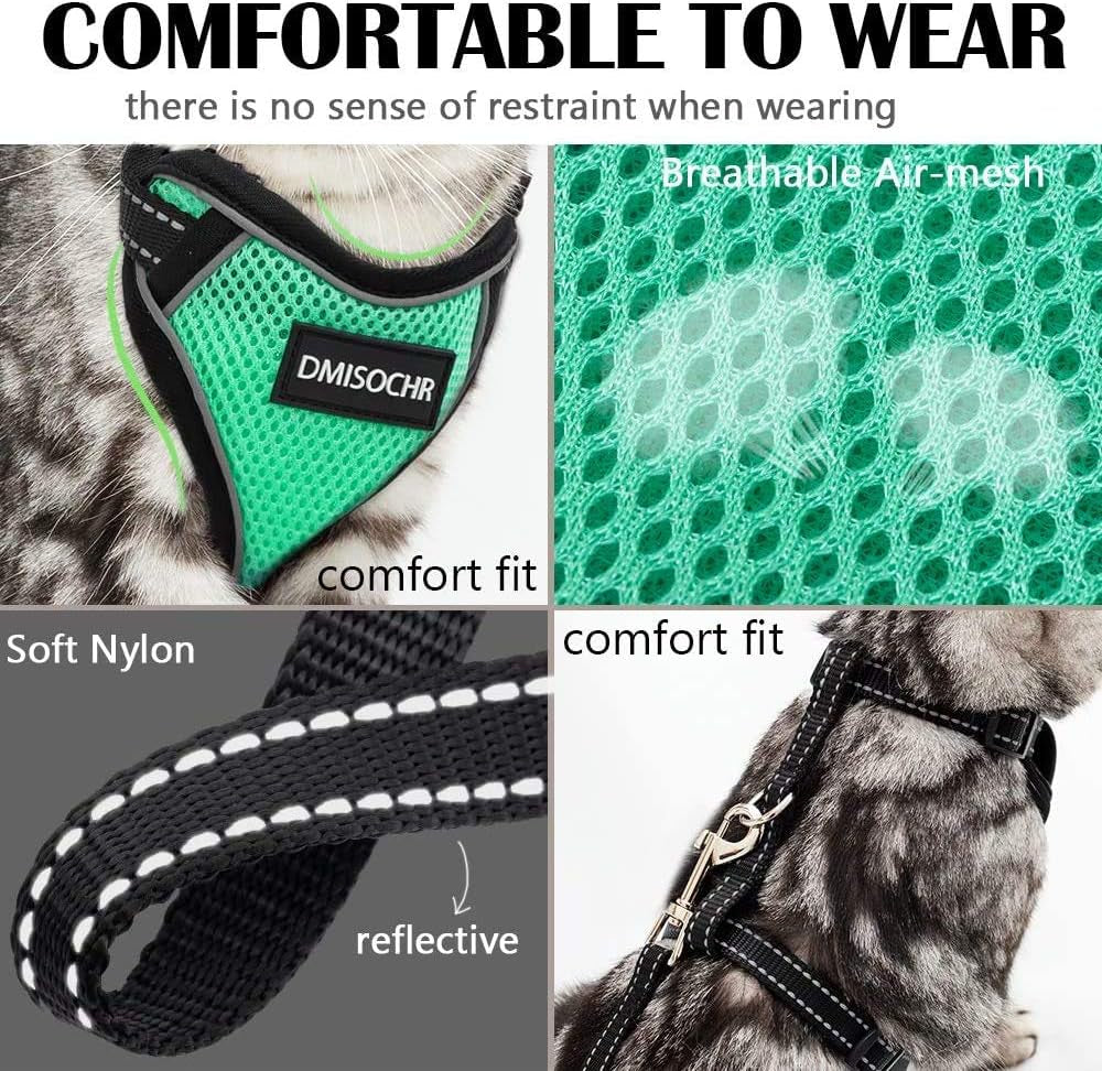 Cat Harness and Leash Set - Escape Proof Cat Vest Harness for Walking Outdoor - Reflective Adjustable Soft Mesh Breathable Body Pet Harness Easy Control for Small Medium Large Cats, Puppy