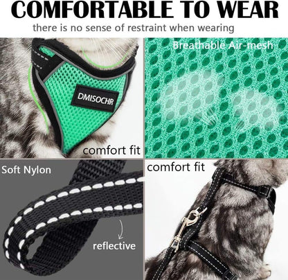 Cat Harness and Leash Set - Escape Proof Cat Vest Harness for Walking Outdoor - Reflective Adjustable Soft Mesh Breathable Body Pet Harness Easy Control for Small Medium Large Cats, Puppy