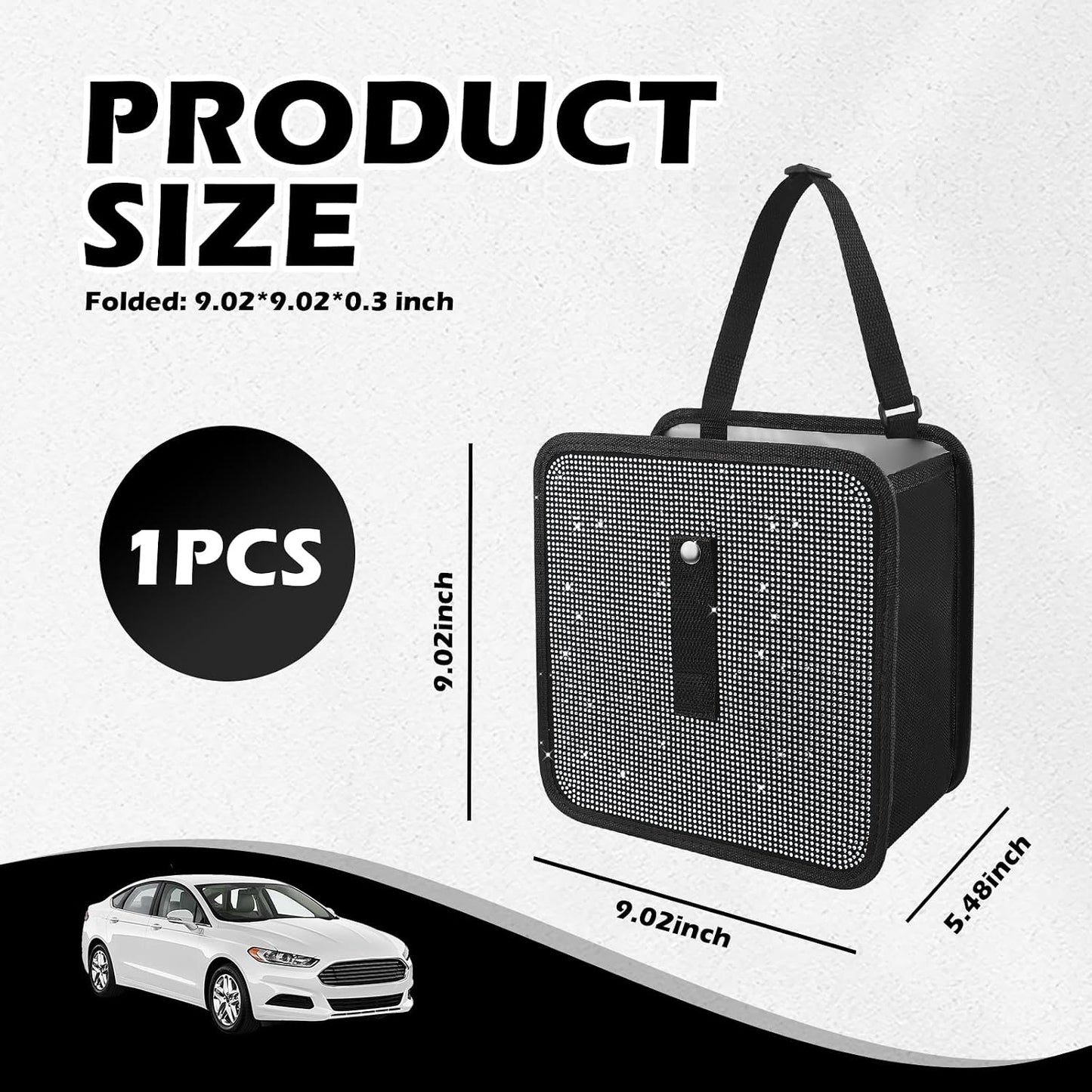Foldable Rhinestone Car Trash Cans,Hanging Car Trash Bin as Stylish Decorations & Seat Organizer,Large Capacity Cars Garbage Can as Bling Cars Accessories for Women