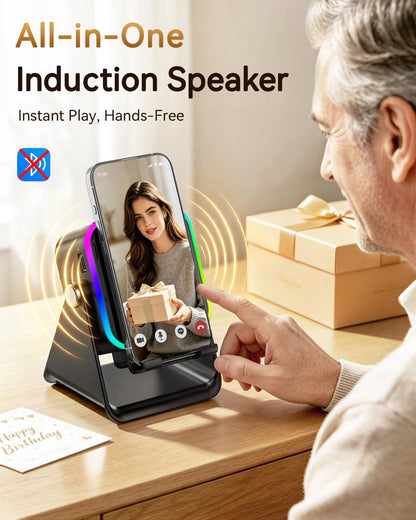 Gifts for Men Tech Gadgets Wireless Induction Speaker with Phone Stand