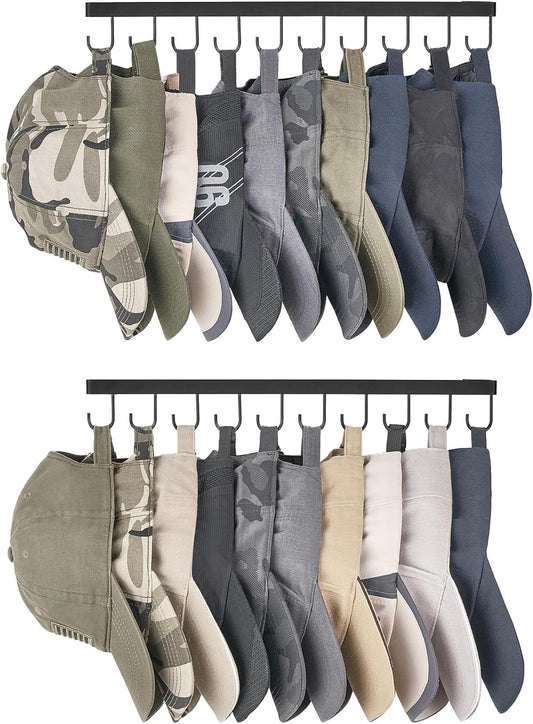 Hat Organizer, Metal Hat Rack for Wall Storage Holds 20 Caps Set of 2