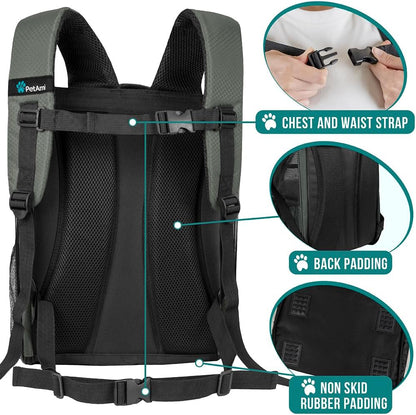 Dog Backpack Carrier for Small Large Cat, Pet, Puppy, Ventilated Pet Hiking Backpack Travel Bag, Airline Approved Cat Backpack Carrier, Camping Biking Dog Bag up to 18Lbs Pet, Dark Grey