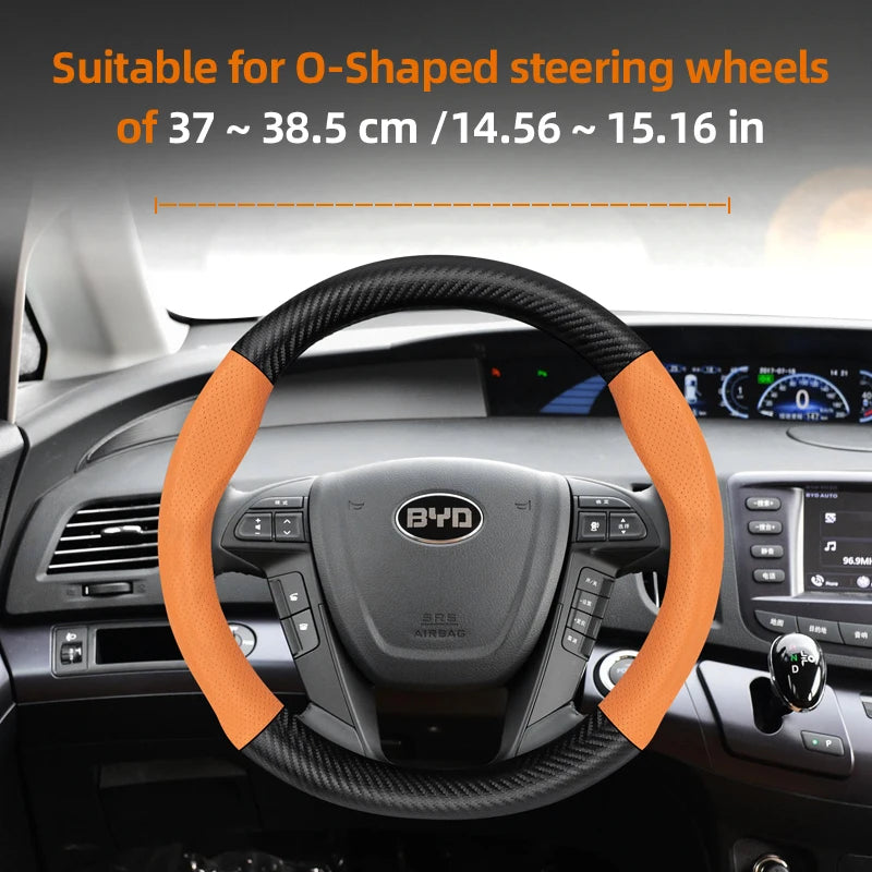 Suitable for Byd Breathable Leather Matte Carbon Fiber Texture Steering Wheel Cover for Dolphin Mini Seal Atto 3 King Shark 6 Song Pro Seagull F0 Sealion 7 Yuan plus Dmi Cars Accessories