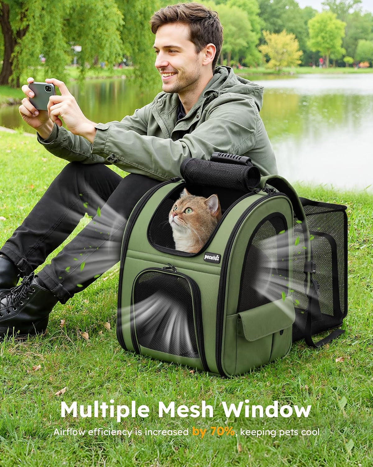 Pet Backpack Expandable, Cat Carrier Backpack with Breathable Window