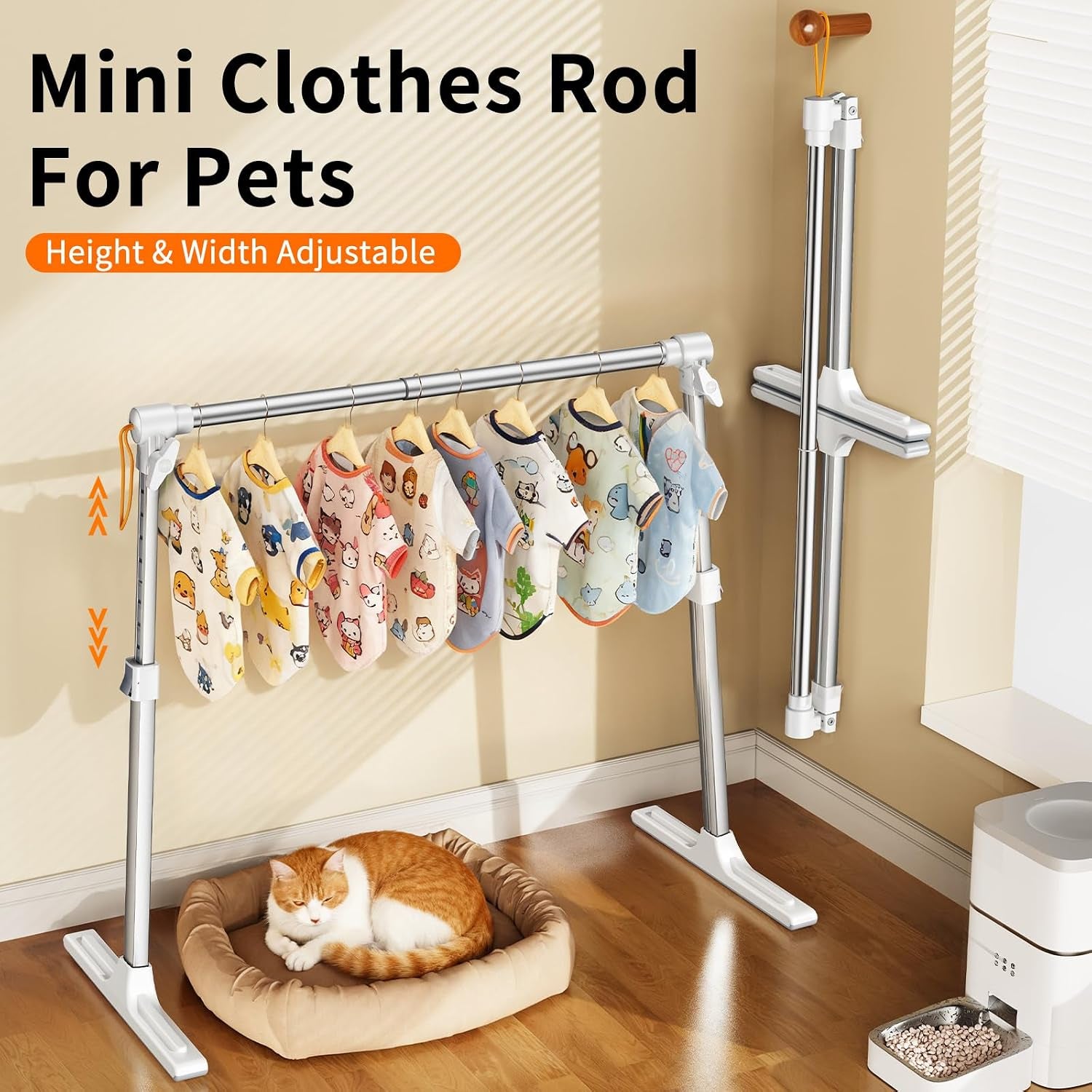 Foldable & Adjustable Dog Closet,Portable Clothing Rack for Pet/Dog Organization and Storage/Cat Clothing Rack,Space-Saving Alloy Mini Drying Rack,(20.4-35.4In Width, 17.3-26.7In Height)