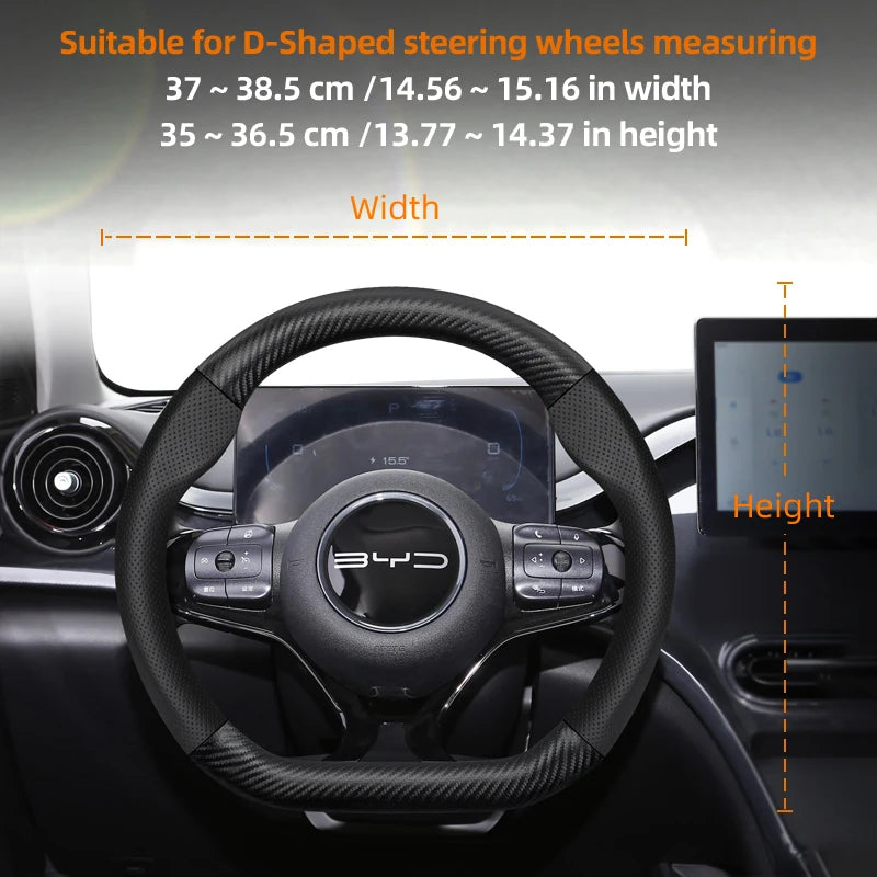 Suitable for Byd Breathable Leather Matte Carbon Fiber Texture Steering Wheel Cover for Dolphin Mini Seal Atto 3 King Shark 6 Song Pro Seagull F0 Sealion 7 Yuan plus Dmi Cars Accessories