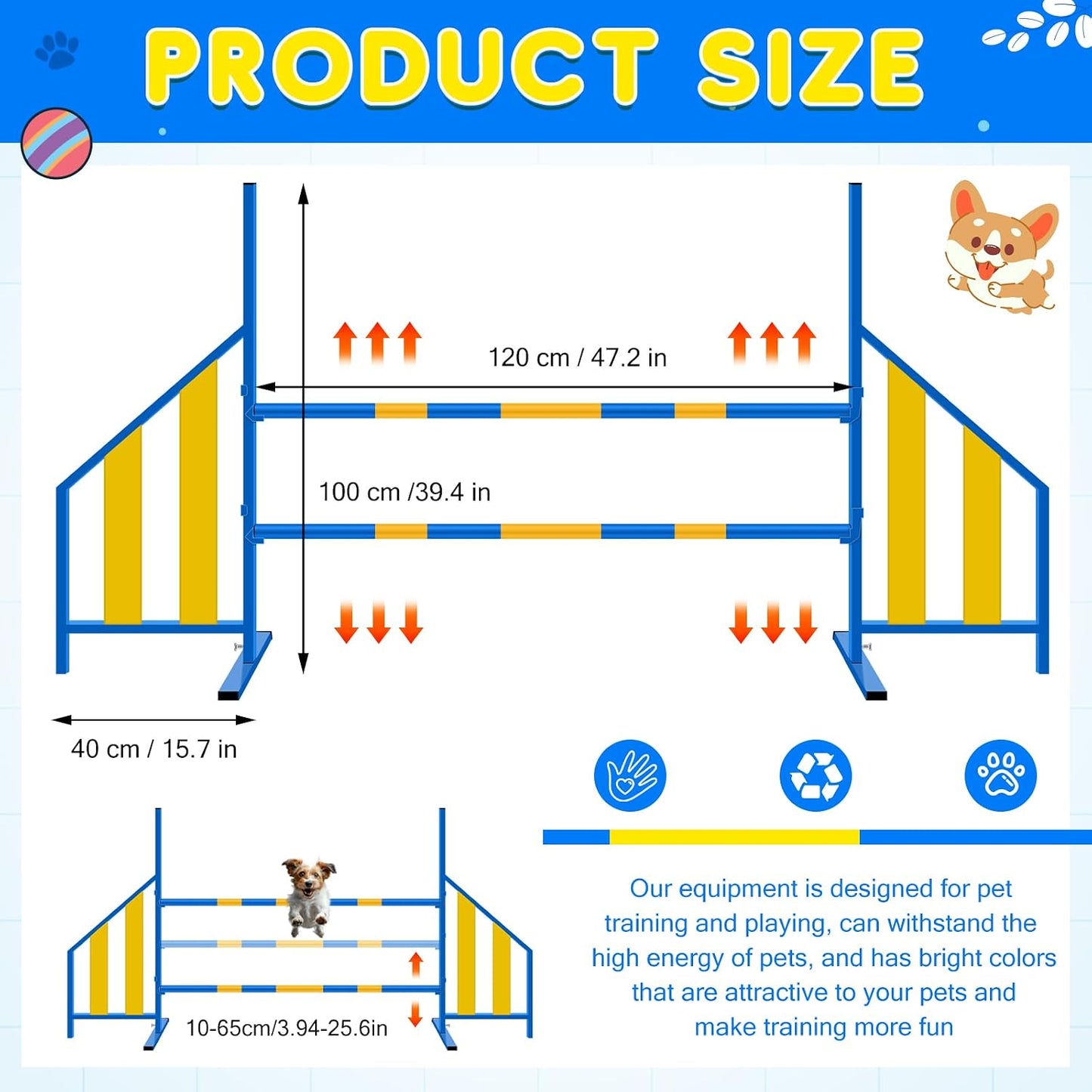Agility Wing Jumps with Bar Dog Training Hedge Metal Frame Adjustable Pet Hurdles Jump Bars High Stability for Indoor Outdoor Dog Pet Agility Course Game