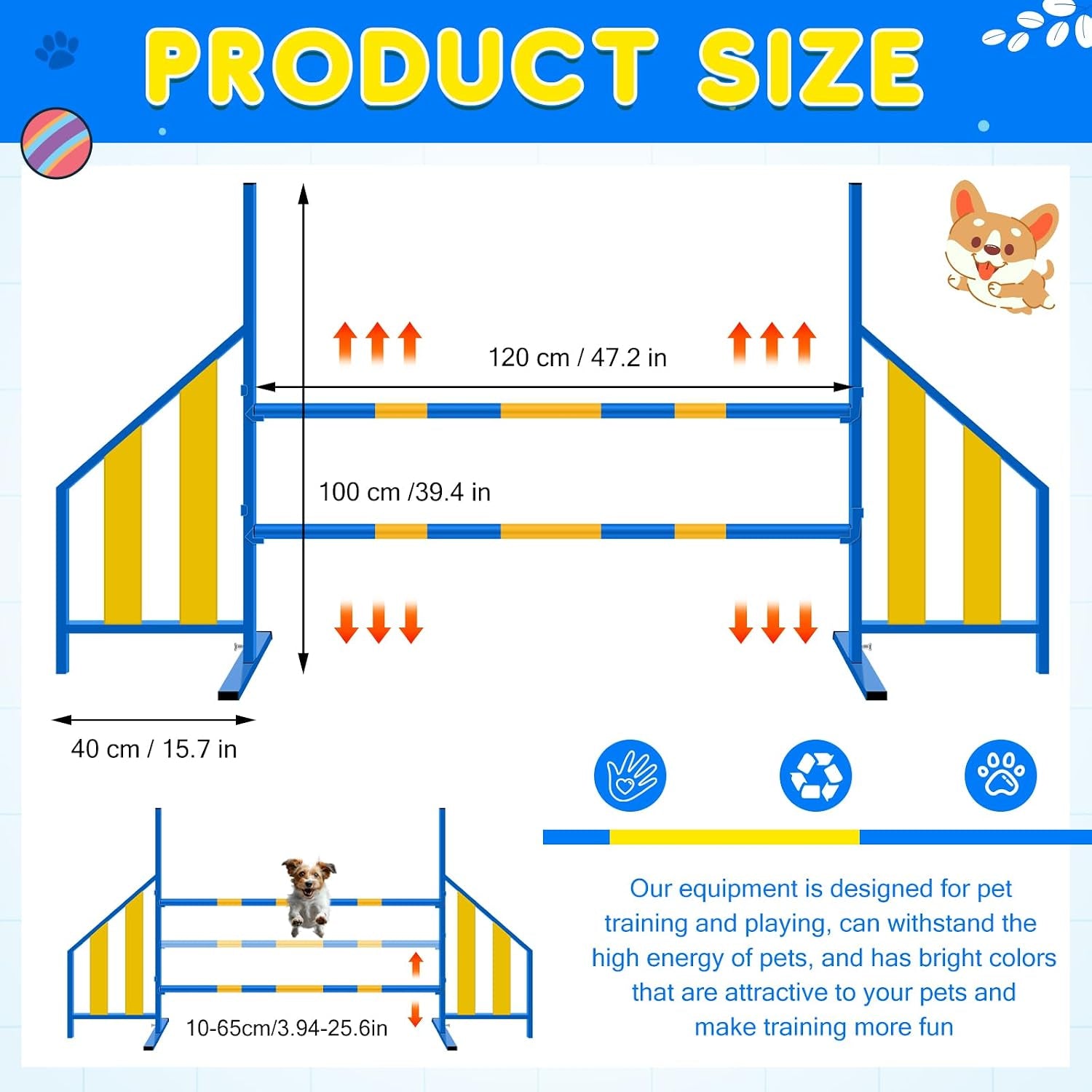 Agility Wing Jumps with Bar Dog Training Hedge Metal Frame Adjustable Pet Hurdles Jump Bars High Stability for Indoor Outdoor Dog Pet Agility Course Game