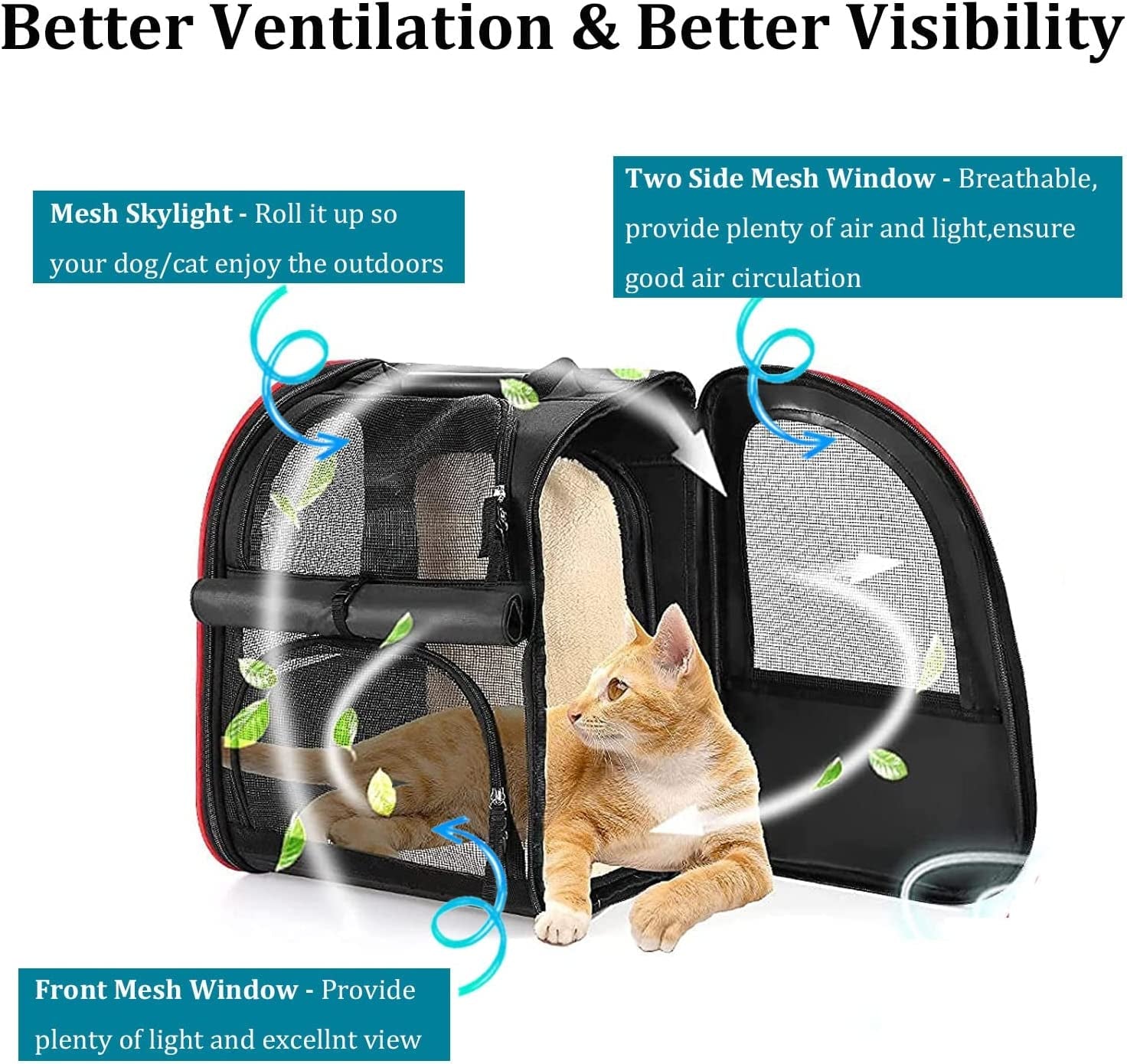 Cat Carrier Backpack,Expandable Cat Travel Carrier with Safety Strap and Zipper Buckle,Collapsible Pet Carrier Backpacks for Small Dog,Cat,Breathable Puppy Carrier Backpack for Hiking Camping Outdoor