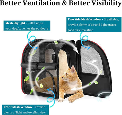Cat Carrier Backpack,Expandable Cat Travel Carrier with Safety Strap and Zipper Buckle,Collapsible Pet Carrier Backpacks for Small Dog,Cat,Breathable Puppy Carrier Backpack for Hiking Camping Outdoor