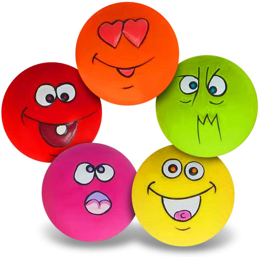Dog Toy,Squeaky Dog Toys Chewing Durable Teething Latex Rubber Soft Interactive Fetch Play Dog Balls with Funny Face for Puppy Small Medium Pet Dog (5PCS)