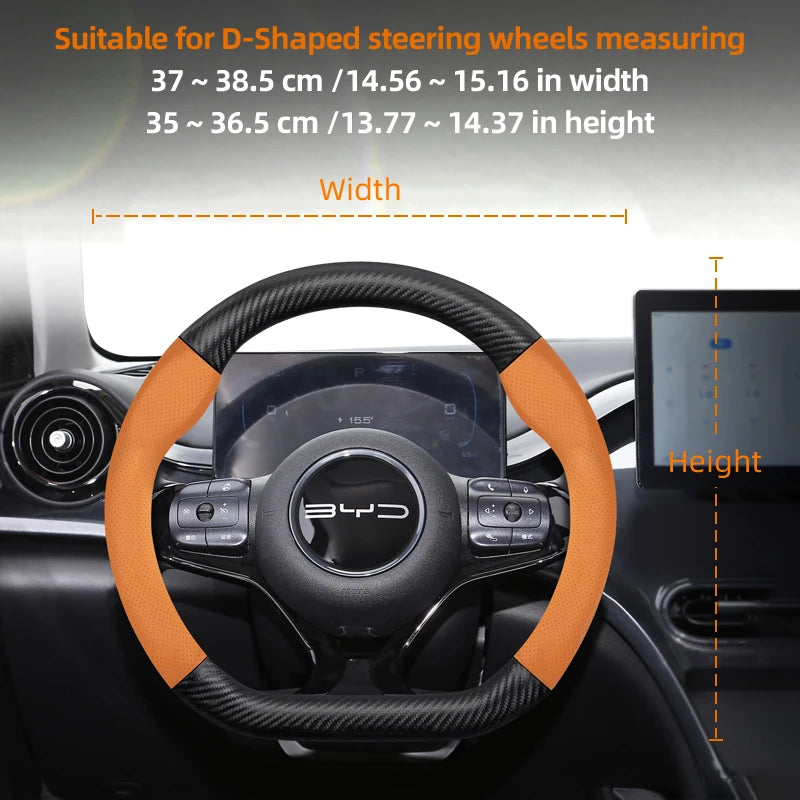 Suitable for Byd Breathable Leather Matte Carbon Fiber Texture Steering Wheel Cover for Dolphin Mini Seal Atto 3 King Shark 6 Song Pro Seagull F0 Sealion 7 Yuan plus Dmi Cars Accessories
