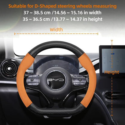 Suitable for Byd Breathable Leather Matte Carbon Fiber Texture Steering Wheel Cover for Dolphin Mini Seal Atto 3 King Shark 6 Song Pro Seagull F0 Sealion 7 Yuan plus Dmi Cars Accessories