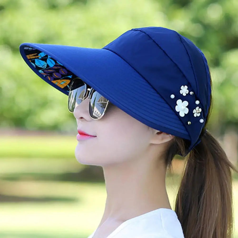 Womens Ladies Summer Wide Brim Foldable Sun Hat Anti-Uv Beach Visor Caps Hats