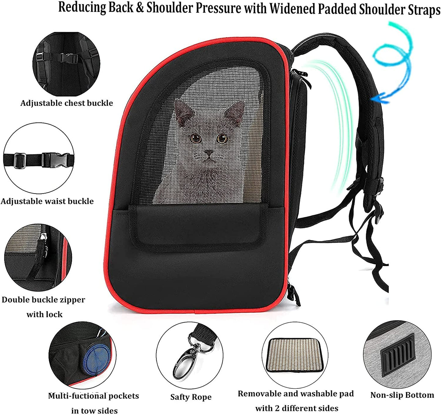 Cat Carrier Backpack,Expandable Cat Travel Carrier with Safety Strap and Zipper Buckle,Collapsible Pet Carrier Backpacks for Small Dog,Cat,Breathable Puppy Carrier Backpack for Hiking Camping Outdoor