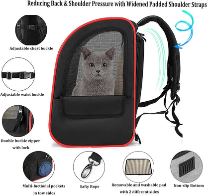 Cat Carrier Backpack,Expandable Cat Travel Carrier with Safety Strap and Zipper Buckle,Collapsible Pet Carrier Backpacks for Small Dog,Cat,Breathable Puppy Carrier Backpack for Hiking Camping Outdoor