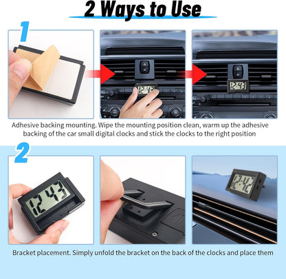 Car Small Digital Clock with Large Time & LCD Screen Design,Compact Automotive Mini Clocks Fits Car Air Vent & Dashboard Position,Stick on Cars Clock Cars Accessories