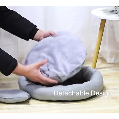Calming Cat Beds with Pillow for Small Medium Dogs and Cats, round Dog Puppy Cuddler Cozy Bed, Washable Fluffy Plush Pet Bed Thickened Dog Kennel Mat for Puppy Sleeping, S 40CM