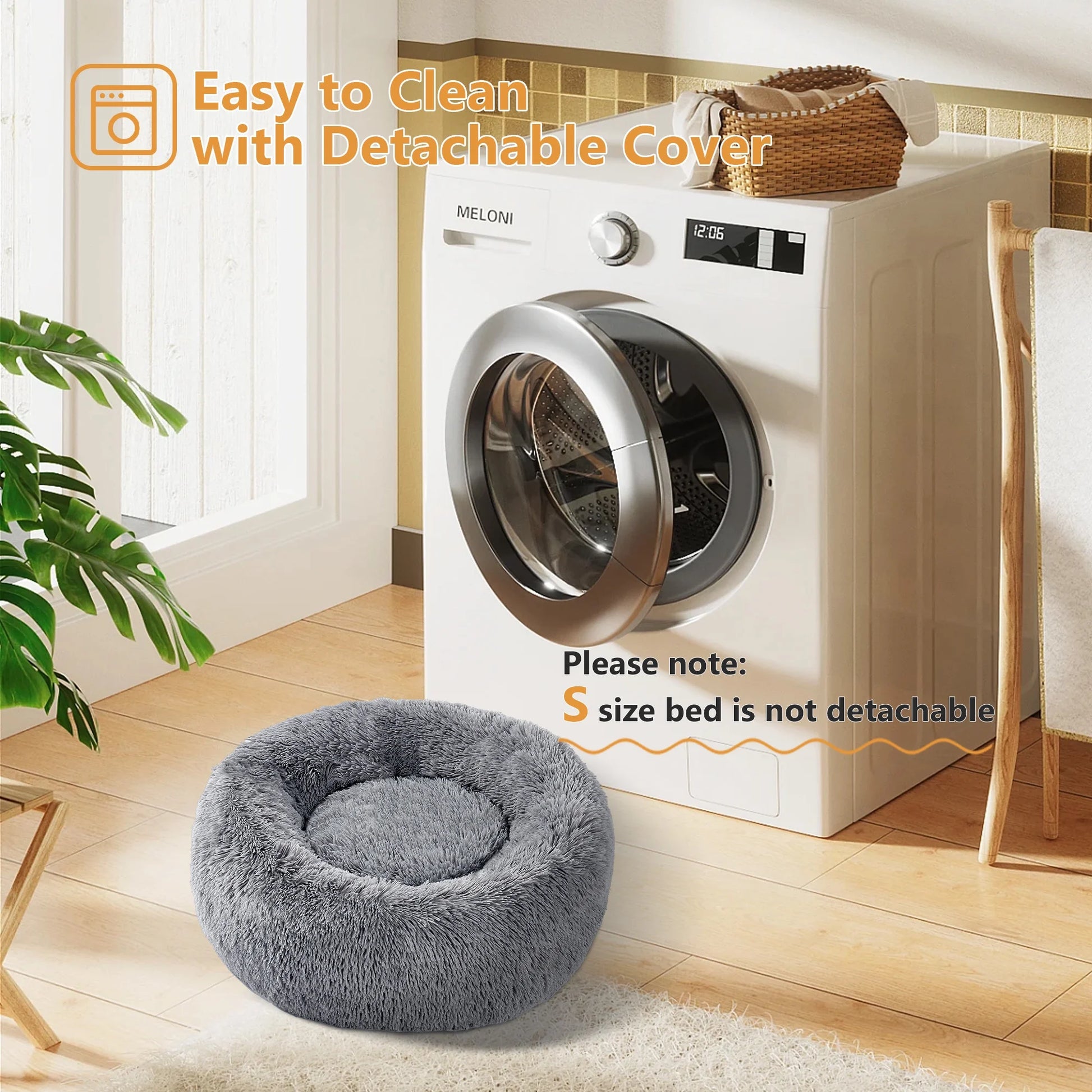 Calming Donut Dog Bed Anti-Anxiety Plush Pillow round Puppy Cat Bed 23" for Pets up to 25Lbs,Gray