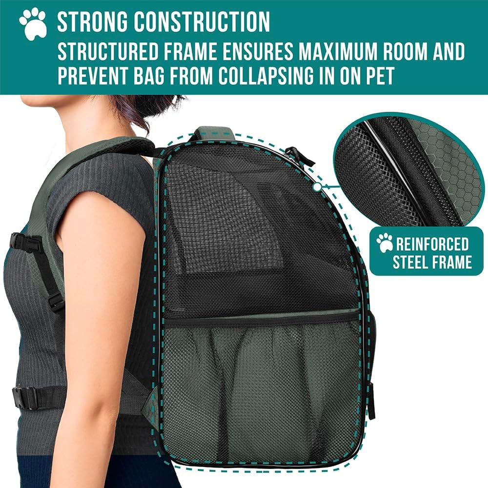 Dog Backpack Carrier for Small Large Cat, Pet, Puppy, Ventilated Pet Hiking Backpack Travel Bag, Airline Approved Cat Backpack Carrier, Camping Biking Dog Bag up to 18Lbs Pet, Dark Grey