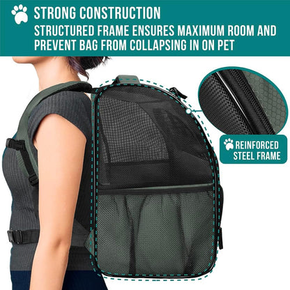 Dog Backpack Carrier for Small Large Cat, Pet, Puppy, Ventilated Pet Hiking Backpack Travel Bag, Airline Approved Cat Backpack Carrier, Camping Biking Dog Bag up to 18Lbs Pet, Dark Grey