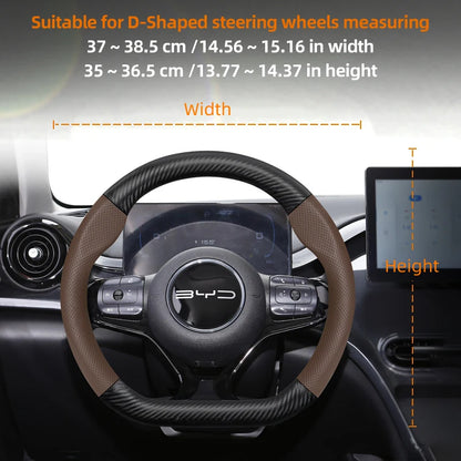 Suitable for Byd Breathable Leather Matte Carbon Fiber Texture Steering Wheel Cover for Dolphin Mini Seal Atto 3 King Shark 6 Song Pro Seagull F0 Sealion 7 Yuan plus Dmi Cars Accessories