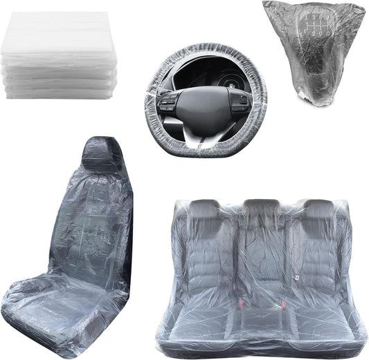 50PCS Plastic Seat Covers for Cars,Tear-Resistant Disposable Car Seat Covers Kit with Steering Wheel/Seats/Shifter Cover,Portable Disposable Seats Cover Cars Accessories