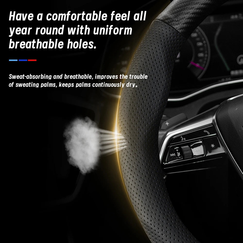 Suitable for Byd Breathable Leather Matte Carbon Fiber Texture Steering Wheel Cover for Dolphin Mini Seal Atto 3 King Shark 6 Song Pro Seagull F0 Sealion 7 Yuan plus Dmi Cars Accessories