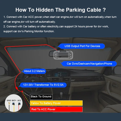 Cars Accessories Car Dash Cam Wire 3.5M DVR Hardwire Cable Kit Video Recorder 5V Mini Charger Line Car Electrical Appliances