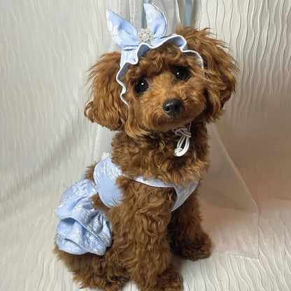 Pet Spring Clothing Jumpsuit Cat Princess Embroidered Dress Hat Birthday Small Dog Teddy Bear Pet Clothing