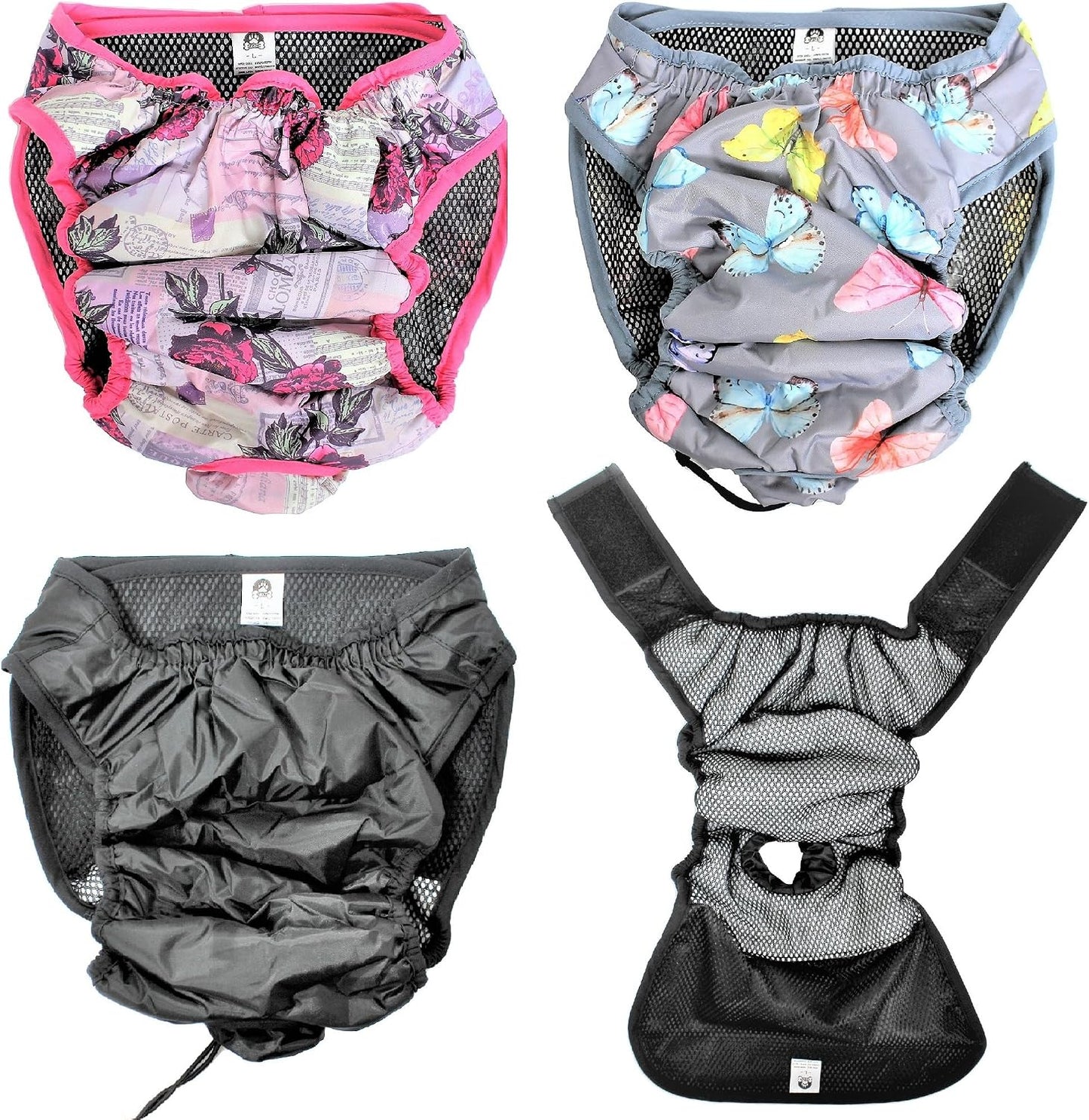 Leak Proof Waterproof Cat Dog Diapers Female Washable Reusable Absorbent Pad Padding Lined for Small Medium Large Pets (M: Waist 16" - 20", Pack of 2Pcs Pink and Gray)