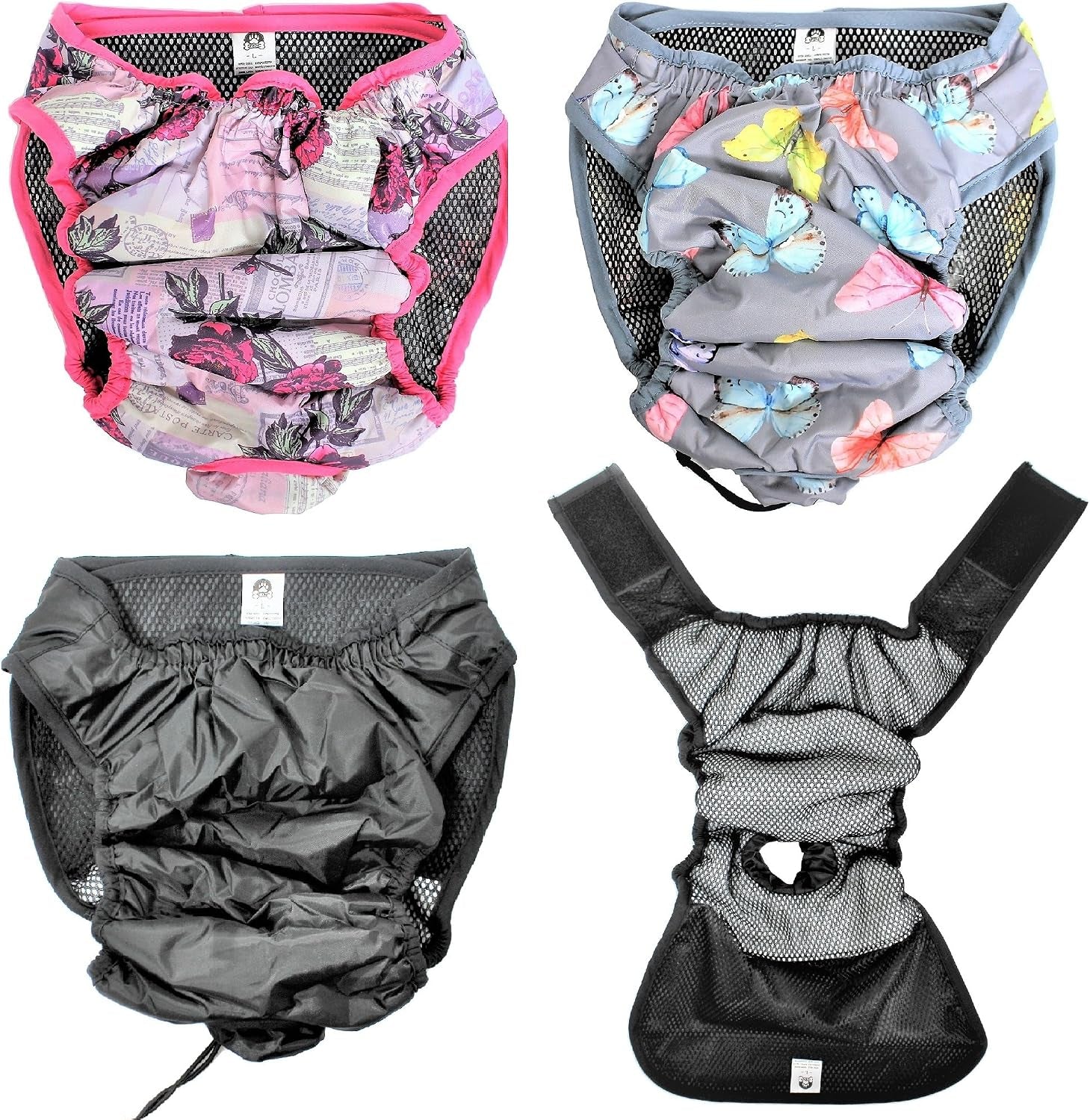 Leak Proof Waterproof Cat Dog Diapers Female Washable Reusable Absorbent Pad Padding Lined for Small Medium Large Pets (M: Waist 16" - 20", Pack of 2Pcs Pink and Gray)
