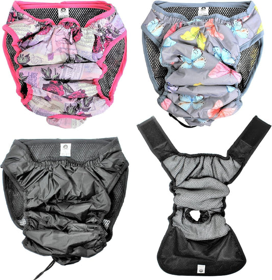 Leak Proof Waterproof Cat Dog Diapers Female Washable Reusable Absorbent Pad Padding Lined for Small Medium Large Pets (M: Waist 16" - 20", Pack of 2Pcs Pink and Gray)