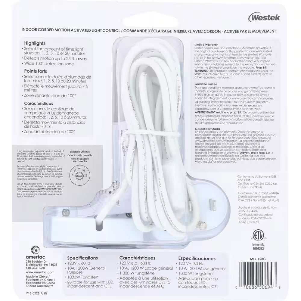 Indoor Plug-In Motion Activated Light Control