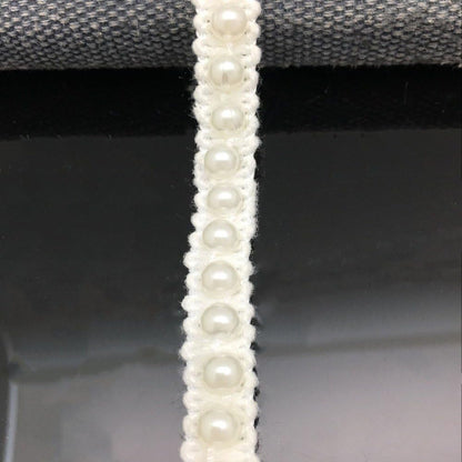 5 Yards Faux Pearls Lace Ribbon Applique Pearl Fringe for Wedding Party Decoration, Home Deco, Lamp Shade, Costume, Lvory.