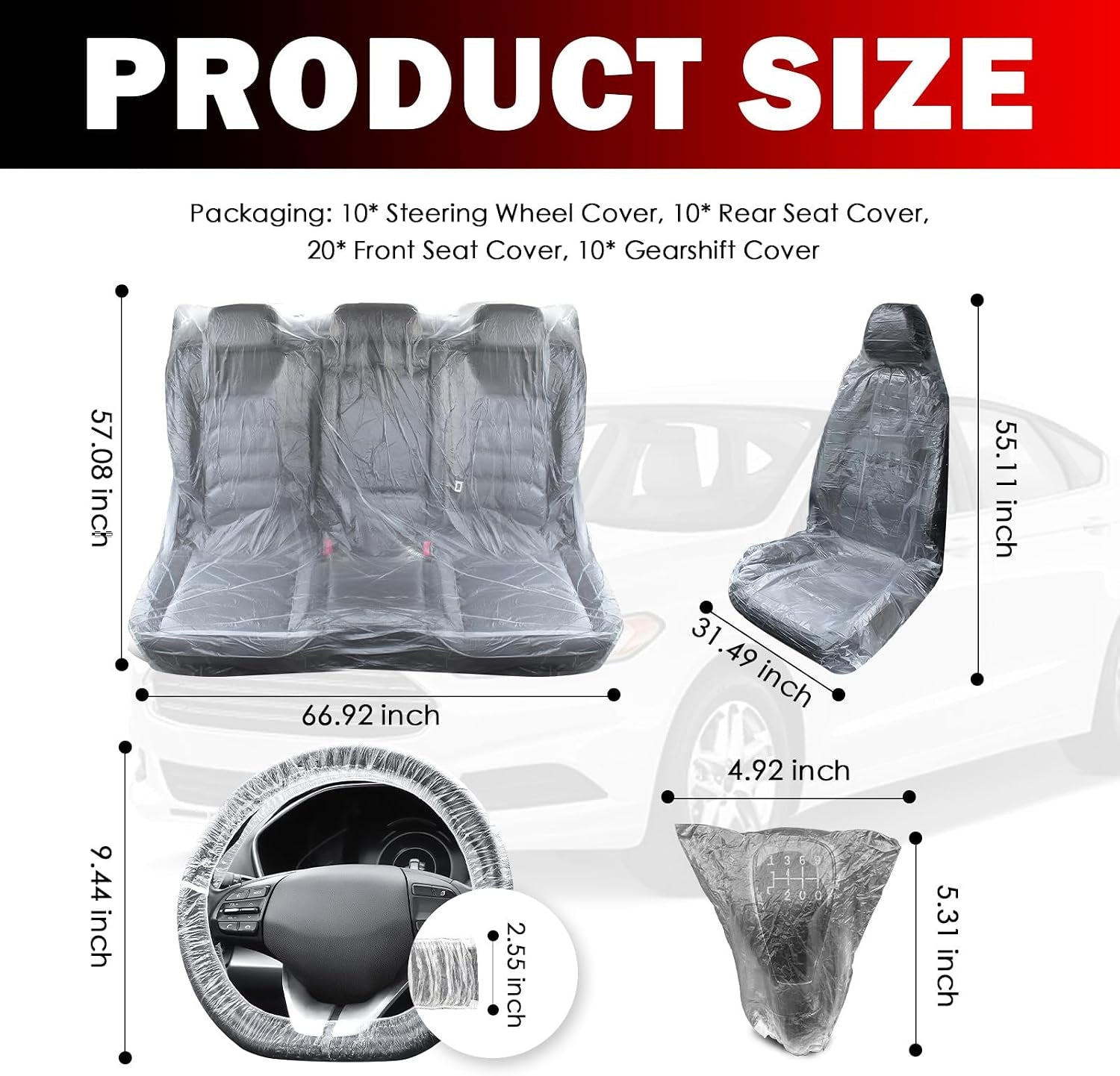50PCS Plastic Seat Covers for Cars,Tear-Resistant Disposable Car Seat Covers Kit with Steering Wheel/Seats/Shifter Cover,Portable Disposable Seats Cover Cars Accessories