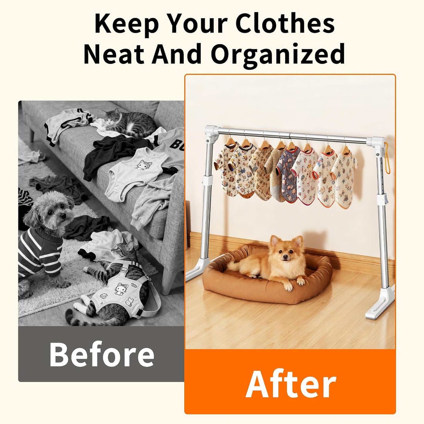 Foldable & Adjustable Dog Closet,Portable Clothing Rack for Pet/Dog Organization and Storage/Cat Clothing Rack,Space-Saving Alloy Mini Drying Rack,(20.4-35.4In Width, 17.3-26.7In Height)
