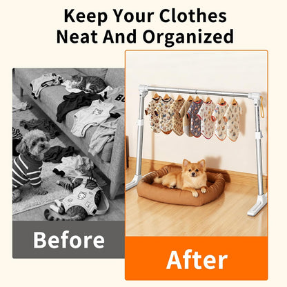 Foldable & Adjustable Dog Closet,Portable Clothing Rack for Pet/Dog Organization and Storage/Cat Clothing Rack,Space-Saving Alloy Mini Drying Rack,(20.4-35.4In Width, 17.3-26.7In Height)
