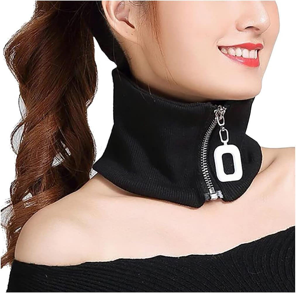 Knitted Collar Scarves for Women Detachable Fake High Collar Scarves Lapel Wrap Zipper Choker for off Shoulder Clothing