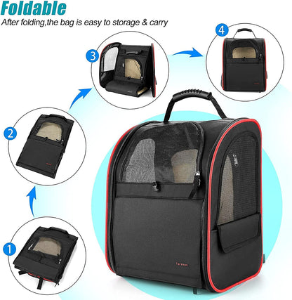Cat Carrier Backpack,Expandable Cat Travel Carrier with Safety Strap and Zipper Buckle,Collapsible Pet Carrier Backpacks for Small Dog,Cat,Breathable Puppy Carrier Backpack for Hiking Camping Outdoor