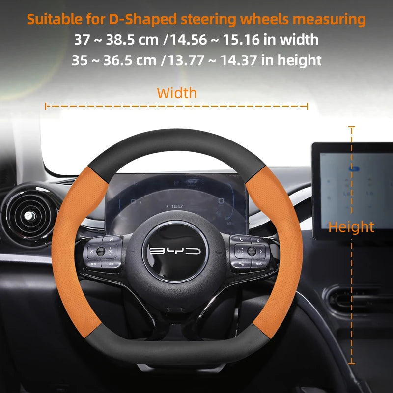 Suitable for Byd Breathable Leather Matte Carbon Fiber Texture Steering Wheel Cover for Dolphin Mini Seal Atto 3 King Shark 6 Song Pro Seagull F0 Sealion 7 Yuan plus Dmi Cars Accessories