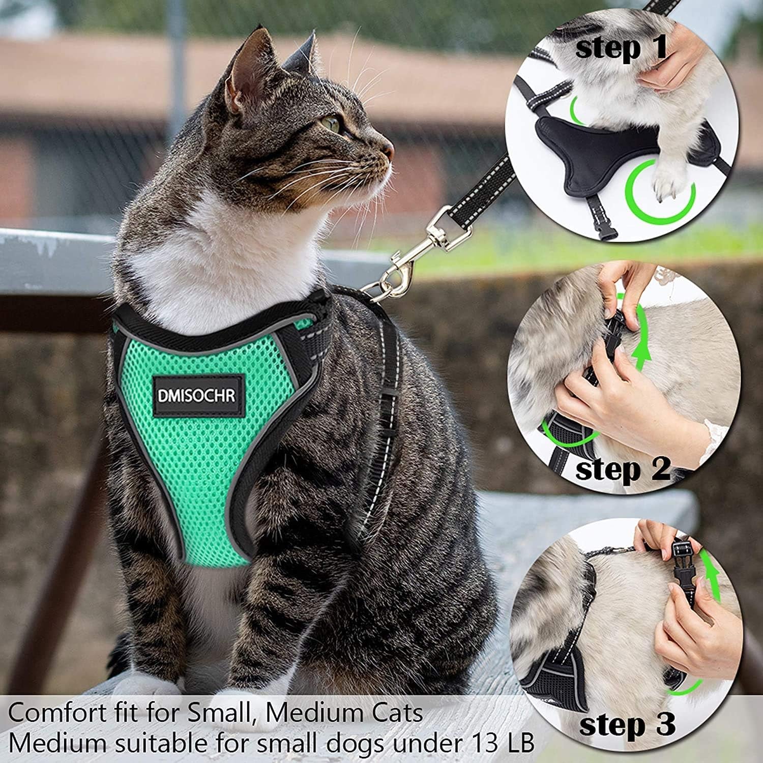Cat Harness and Leash Set - Escape Proof Cat Vest Harness for Walking Outdoor - Reflective Adjustable Soft Mesh Breathable Body Pet Harness Easy Control for Small Medium Large Cats, Puppy