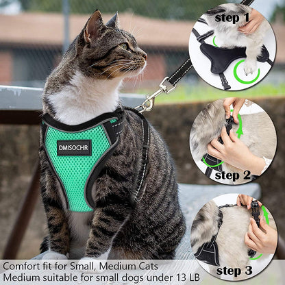 Cat Harness and Leash Set - Escape Proof Cat Vest Harness for Walking Outdoor - Reflective Adjustable Soft Mesh Breathable Body Pet Harness Easy Control for Small Medium Large Cats, Puppy
