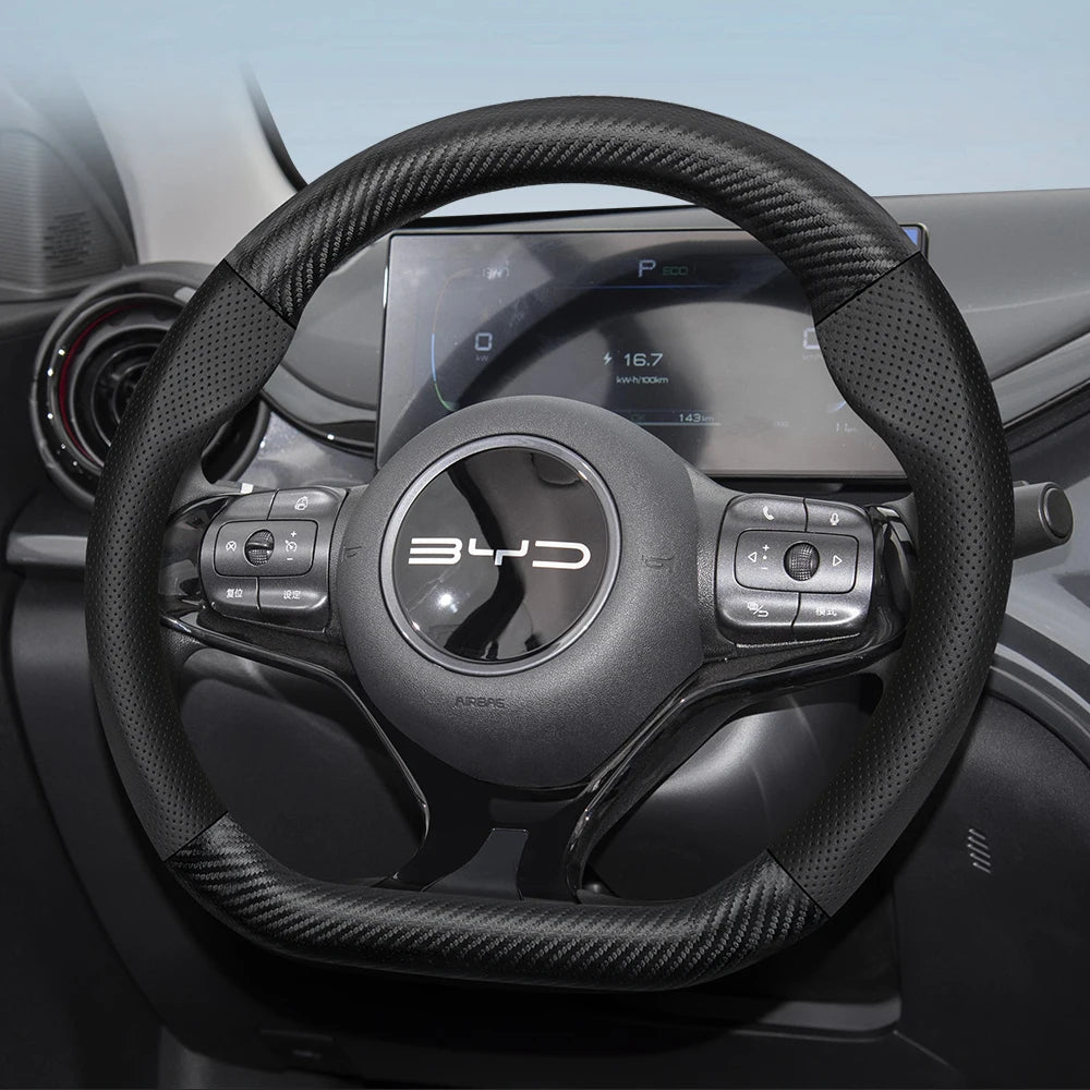 Suitable for Byd Breathable Leather Matte Carbon Fiber Texture Steering Wheel Cover for Dolphin Mini Seal Atto 3 King Shark 6 Song Pro Seagull F0 Sealion 7 Yuan plus Dmi Cars Accessories
