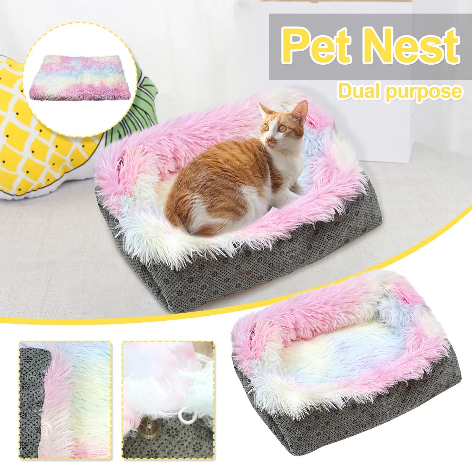 Dog Beds for Medium Sized Dogs Cats, Colorful Two-In-One Litter Bed Plush Pet Mattress, 24X22 Inch