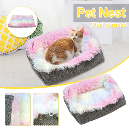 Dog Beds for Medium Sized Dogs Cats, Colorful Two-In-One Litter Bed Plush Pet Mattress, 24X22 Inch