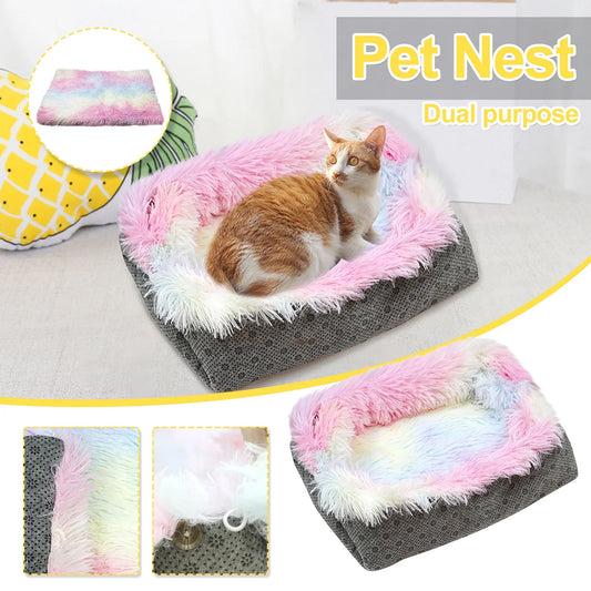 Dog Beds for Medium Sized Dogs Cats, Colorful Two-In-One Litter Bed Plush Pet Mattress, 24X22 Inch